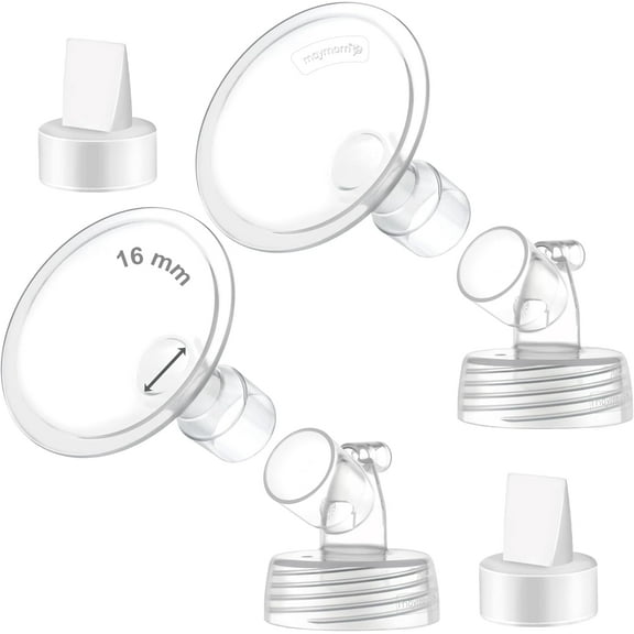 2X 16 mm Maymom Two-Piece Wide Neck Pump Parts Compatible with Spectra S1,Spectra S2 Pumps and 2 Valves; Incl Wide Mouth Flanges; Not Original Spectra Flange; (16mm Flange with Valve)