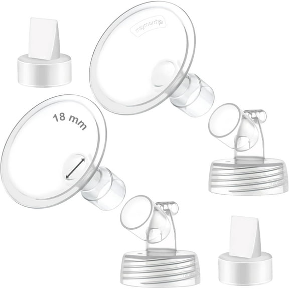 2X 18 mm Maymom Two-Piece Wide Neck Pump Parts Compatible with Spectra S1,Spectra S2 Pumps and 2 Valves; Incl Wide Mouth Flanges; Not Original Spectra Flange; (18mm Flange with Valve)