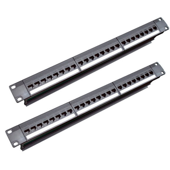 2X 19Inch 1U Cabinet Rack Pass-Through 24 Port CAT6 Patch Panel RJ45 Cable Adapter Jack Modular Frame