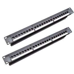 2X 19Inch 1U Cabinet Rack Pass-Through 24 Port CAT6 Patch Panel RJ45 Contact Port (RJ45 Contact Port) Modular Frame,2*24 Port CAT6 Patch Panel,black