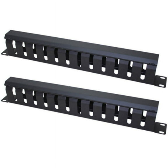 2X 1U Cable Management Horizontal Mount 19 Inch Server Rack , 12 Slot Metal Finger Duct Wire Organizer with Cover