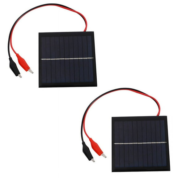 2X 1W 5.5V Solar Cell Epoxy Polycrystalline Solar Panel+Clip for Charging 3.7V Battery System Toy LED Light Study,2 x solar panel 2 x Charging clip,Black