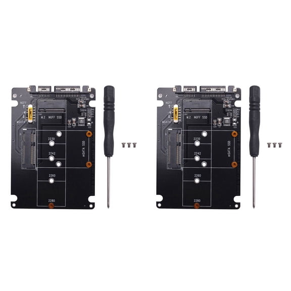 2X 2 in 1 NGFF M.2 B+M Key Mini PCI-E or MSATA SSD to III Adapter Card for Full Msata SSD/ 2230/2242/2260/22X80 M2,2 X PCB Adapter 2 X Screwdriver 8 X Screws,black