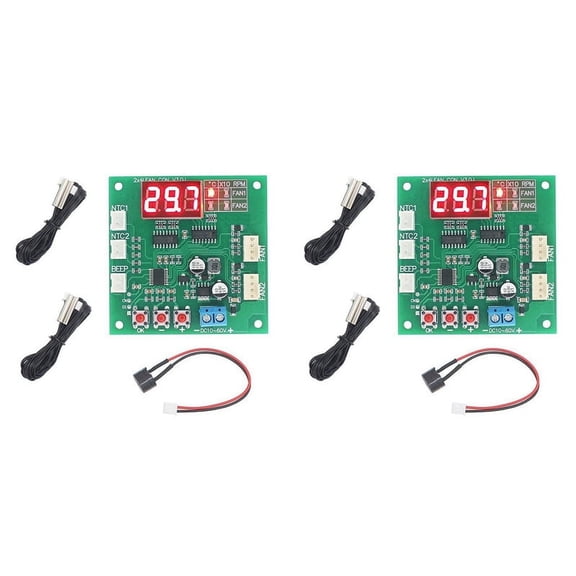 2X 2 Channel 4 Wire DC 12V 24V 48V PWM Motor Fan Speed Controller Digital Display Governor Temperature Control