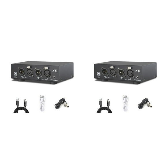 2X 2 Channel 48V Phantom Power Supply,Universal Compact Phantom Power for Condenser Microphone Music Recording Equipment,2 x 48V Phantom Power 2 cable 2 x audio cable 4 x XLR Cables,Black