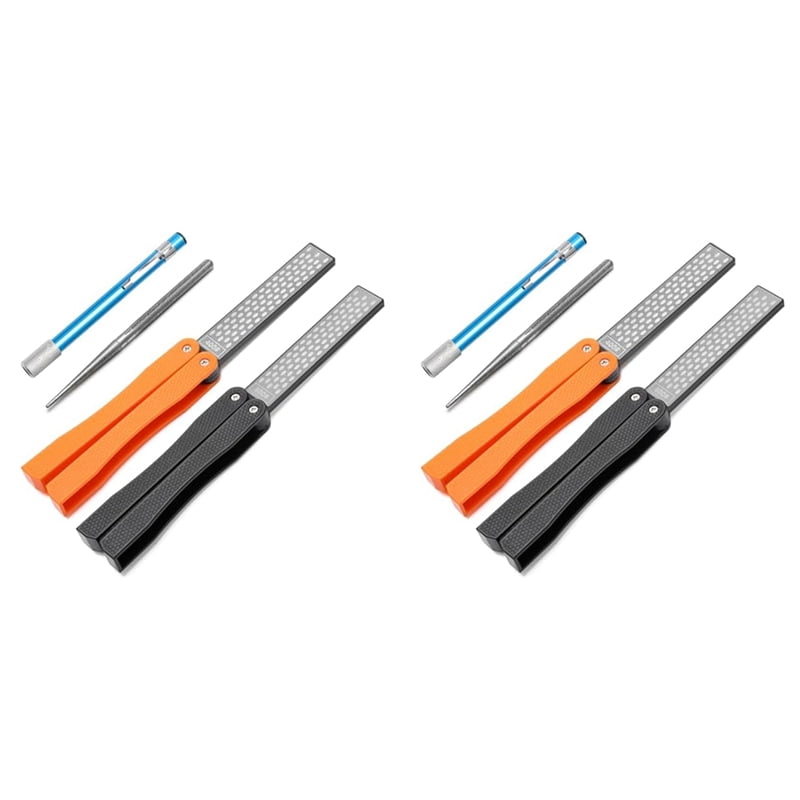 2X 2 Double-Sided  Knife Sharpener/2 Retractable  Sharpening Rod,Blade Sharpener Stone Pocket