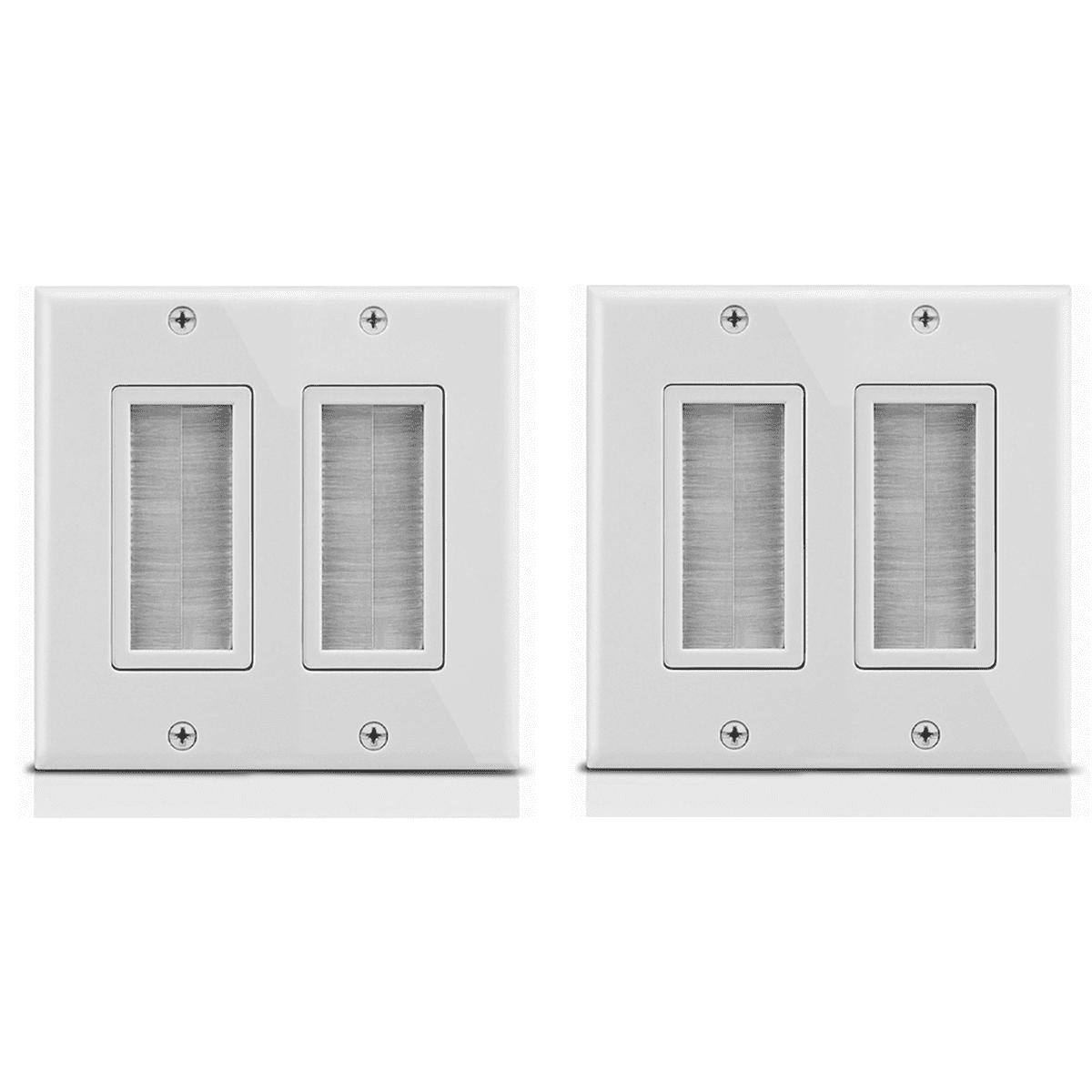 2X 2Gang Wall Plate, Brush Style Opening Passthrough Low Voltage Cable