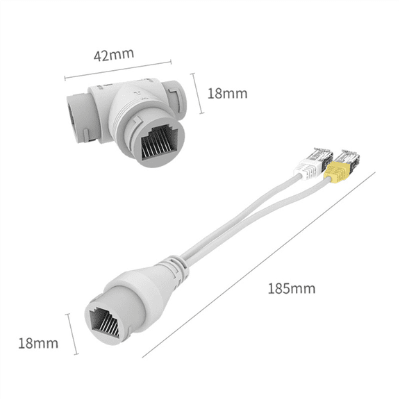 2X 2-In-1 POE Camera Simplified Cable Connector Splitter Cable Connector Three-Way RJ45 POE Camera Install Adapter