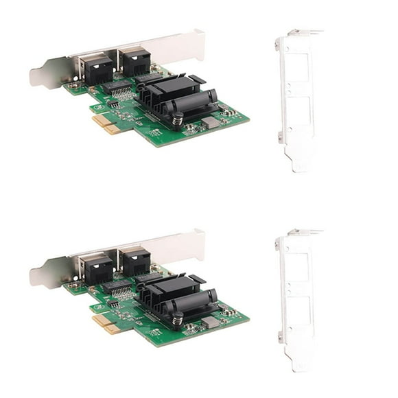 2X 2-Port Gigabit PCIe Network Card 1000M Dual Ports PCI Express Ethernet Adapter with 82571EB LAN NIC Card for,2 x Network Card 2 x short board,Green