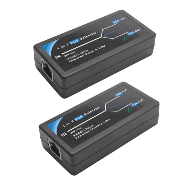 2X 2 Port POE Extender 10/100Mbps with IEEE 802.3Af Standard Input / Output for IP Camera Extend 100 Meters,2 x 2 Port POE Extender,Black