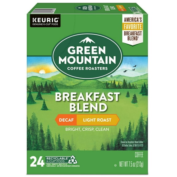 2X - 24ct Green Mountain Coffee Breakfast Blend Decaf Keurig K-Cup Coffee Pods Decaffeinated Light Roast