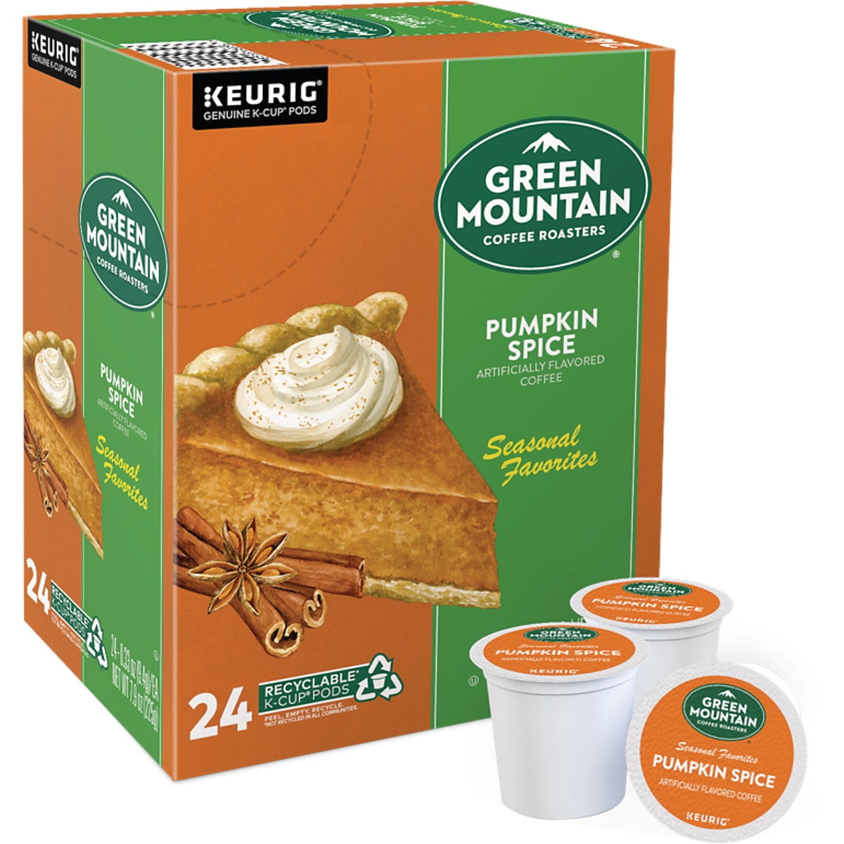2X - 24ct Green Mountain Coffee Pumpkin Spice Keurig K-Cup Coffee Pods Flavored Coffee Light Roast