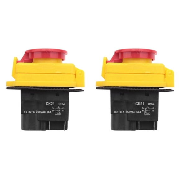 2X 250V 16A IP54 Start Stop Switch No Volt Release Switch with Emergency Stop Push Button Electromagnetic on Off Switch,2 x Switch with emergency stop,Black & yellow