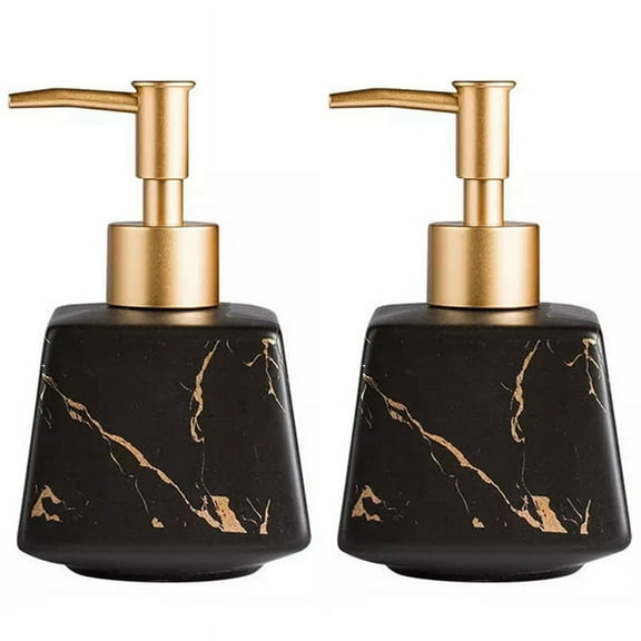 2X 260Ml Bathroom Luxury Ceramic Marble Soap Dispenser Shower Gel Shampoo Water Bottle Square Lotion Bottle-Black,2 x Emulsion Bottle,Black