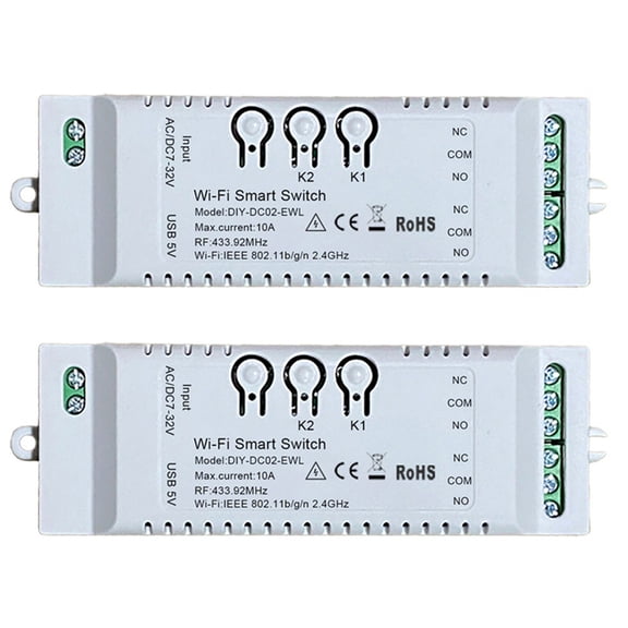 2X 2CH WiFi Smart Switch DIY Timer 7-32V 2.4G WiFi+RF433+BT Home Automation Module for Alexa Home IFTT,2 x Smart Switch,White