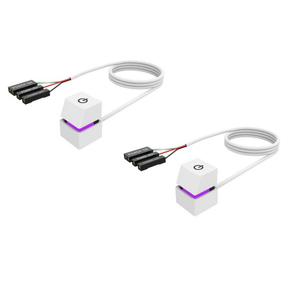 2X 2M Portable LED Lights Computer Desktop Switch PC External Start Power On/ Button Extension Cable, RGB Light