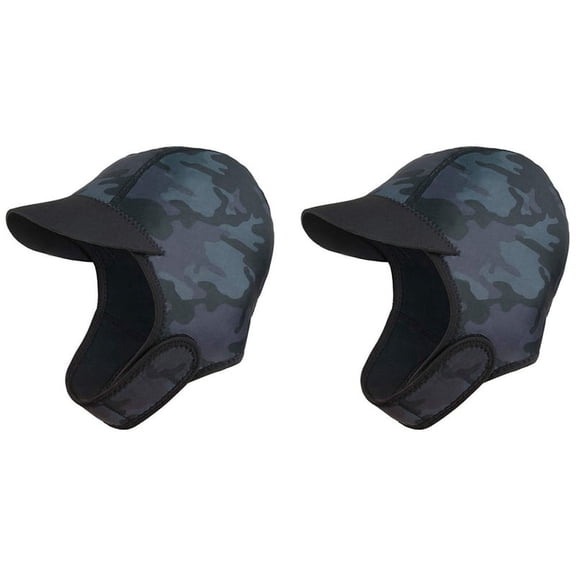 2X 2MM Neoprene Surf Beanie Swim Cap with Chin Strap Adjustable Quick-Drying Diving Cap for Swimming Surfing,2 x Swim Cap,camouflage
