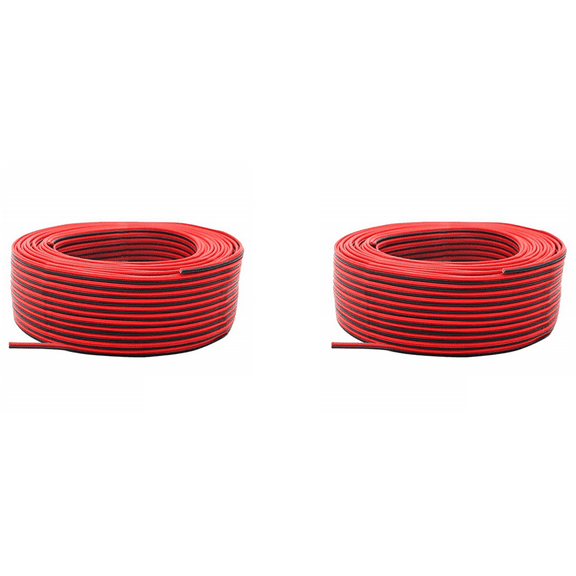 2X 2Pin Wire 100M 22AWG 12V/24V Extension Cord Red and Black 2-Wire Stranded Tinned Copper LED Light Bar Power Cord