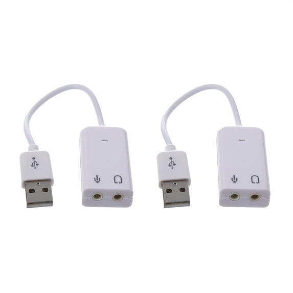 2X 3.5mm Microphone Earphone Socket USB 2.0 Sound Card Speaker Audio Adapter White