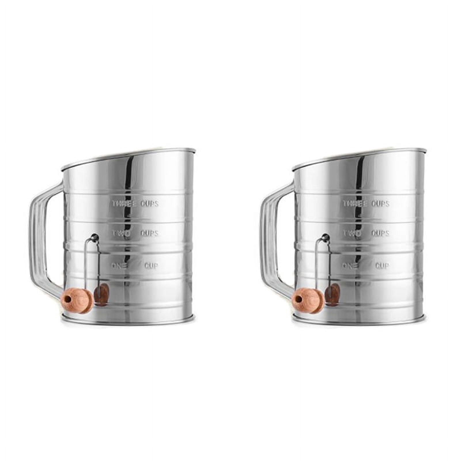 Baking Loop 2X 3 Cup Stainless Steel Flour Sifter Fine Mesh Rotary Hand Crank Flour ...