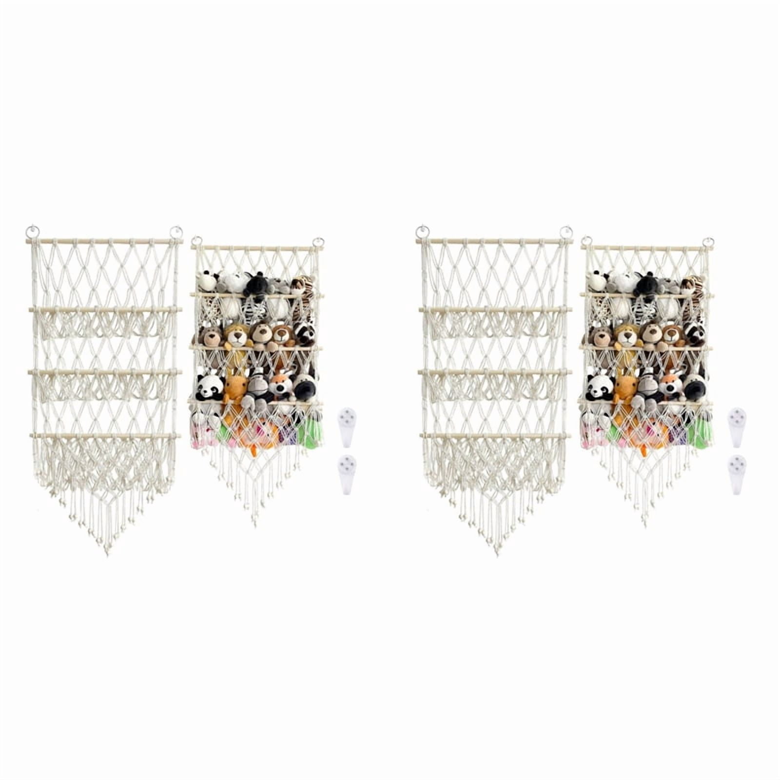 2X 3 Layer Wooden Stuffed Toy Net, Stuffed Animal Net or Hammock, Small Stuffed Animal Toy Storage Net
