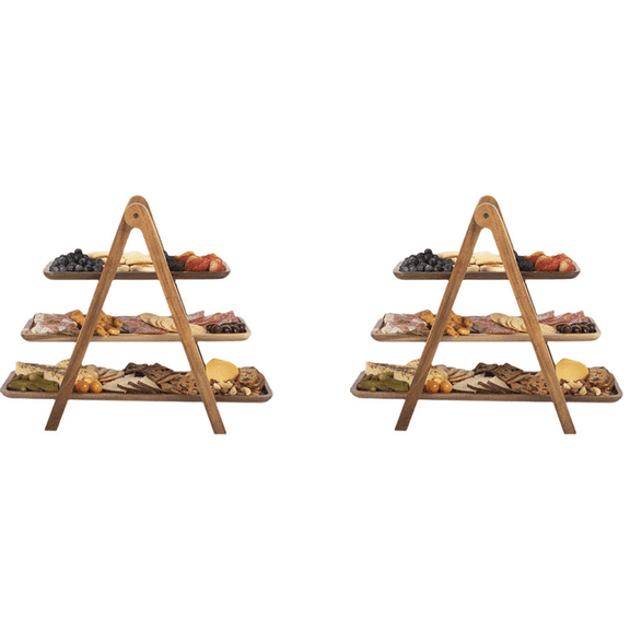 2X 3 Tier Serving Tray Wood Tiered Tray Decor Cake Stand Farmhouse Tiered Tray Party Serving Dishes and Trays