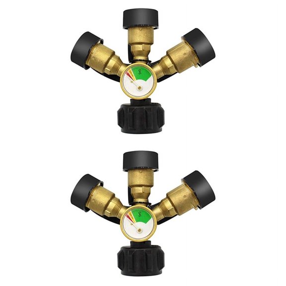 2X 3 Way Propane Splitter with Gauge and Shut-Off Valve, 3 Y Propane Gas Splitter, Propane LP Tank Tee Gauge Adapter