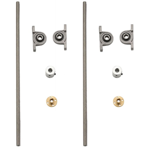2X 300mm 8mm T8 Lead Screw Set Lead Screw+ Copper Nut + Coupler + Pillow Bearing Block for 3D Printer,2 x T8-300mm Lead Screw 2 x Copper Nut 2 x Coupler 4 x Pillow Bearing Block,Silver