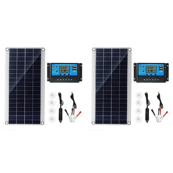 2X 30W Flexible Solar Panel Solar Cells for Car RV Boat Home Roof Van Camping Solar Battery, 10A Solar Controller Module