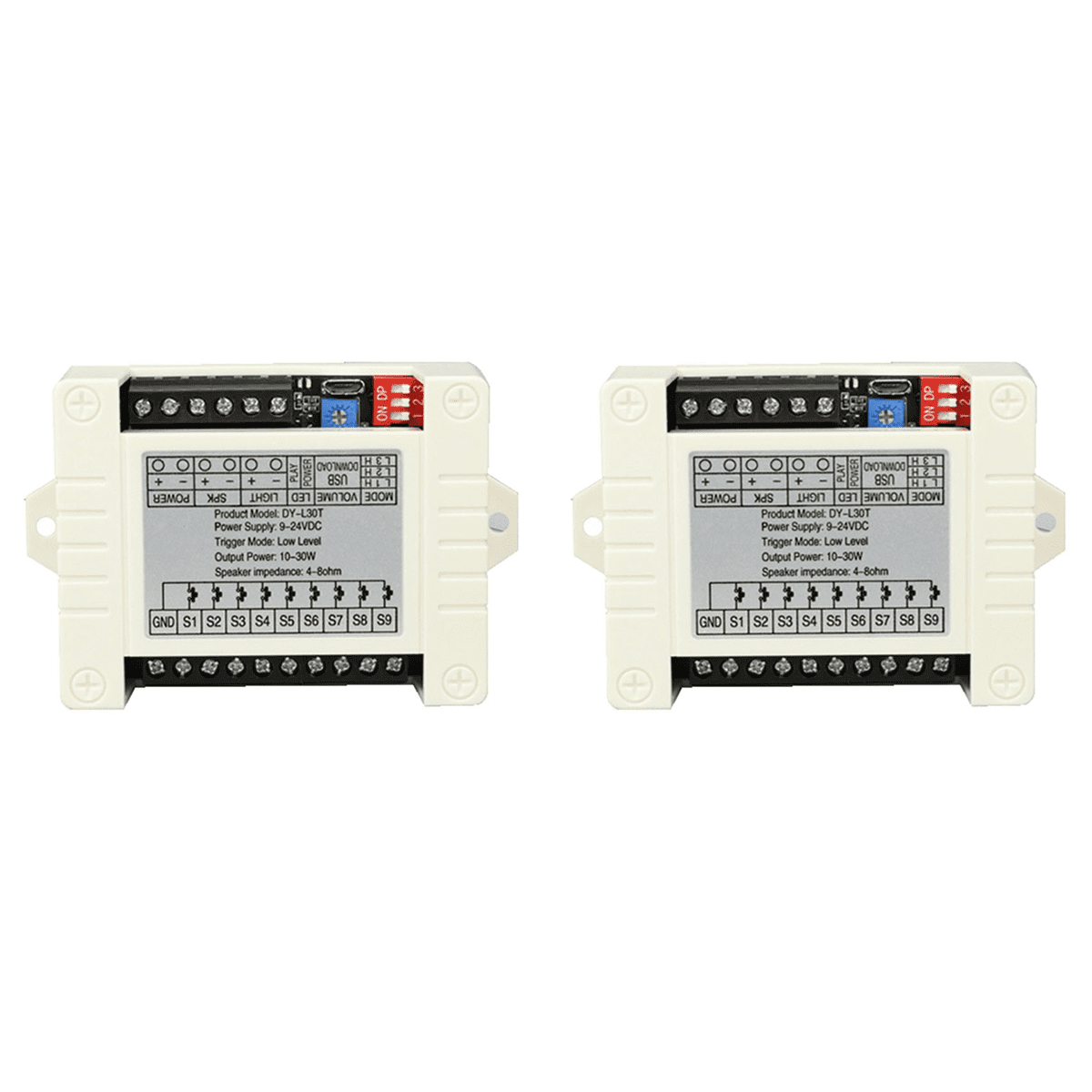 2X 30W MP3 Voice Playback Module DY-L30T 9 Trigger Music Player Power Amplifier Board TF Card 32G Max WAV DC 12V 24V B,2 x Player power amplifier,Black