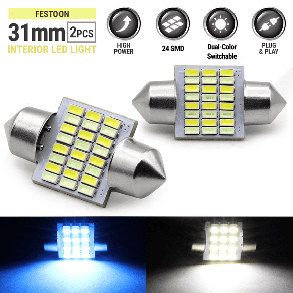 2X 31mm Dual-Color Blue & Cool White DE3157 for Map Dome Interior LED Lights