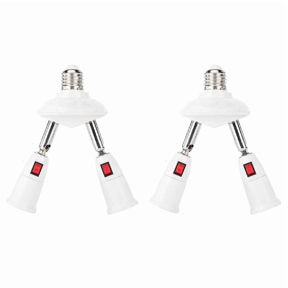 2X 360 Degree Adjustable - 2 in 1 E27 Splitter Socket Adapter. E27 Standard LED Bulb Socket Adapter