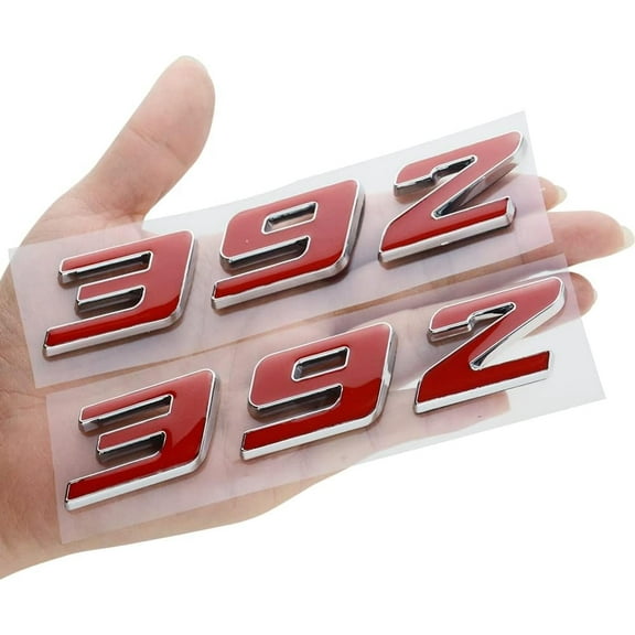 2X 392 Emblem Badge Decal 3D Logo Nameplate 3D Raised Strong Adhesive Fit for 392 Matte Black (Chrome Red)