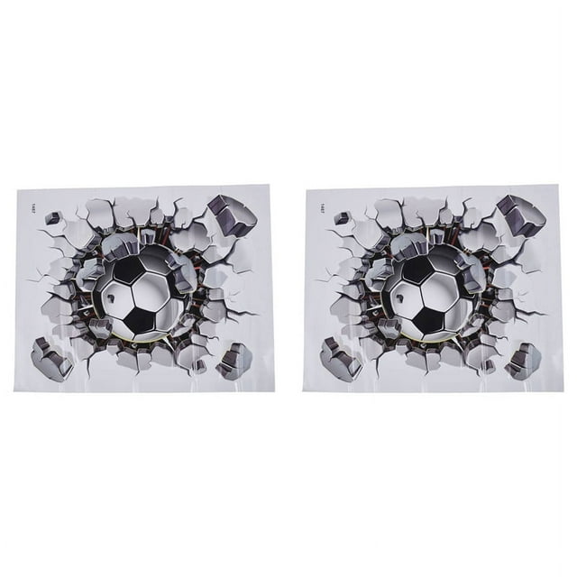 2X 3D Football Wall Sticker PVC Art Soccer Crack Decal Boys Room Mural ...