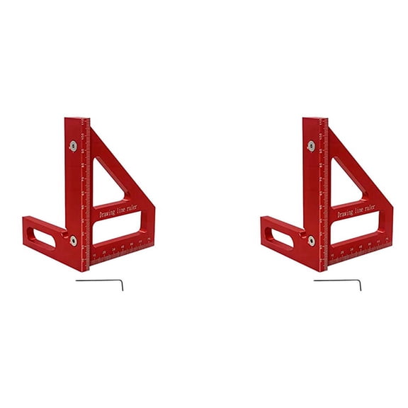 2X 3D Multi-Angle Measuring Ruler 45/90 Degree Aluminum Alloy Drawing Line Ruler High- Layout Measurement Tool