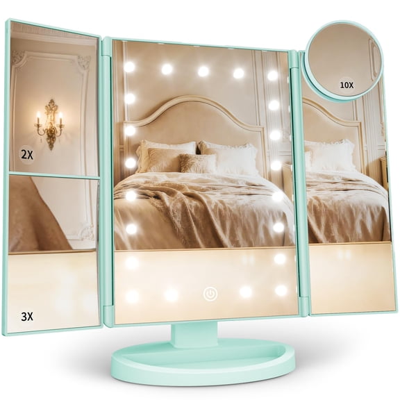 2X/3X/10X Magnifying Vanity Mirror with Light, Trifold Makeup Mirror | Touch Dimming, Dual Power, Clear View for Makeup, Skincare. Dorm Room Essentials. Birthday Gifts for Women, Mom, Wife, Girls