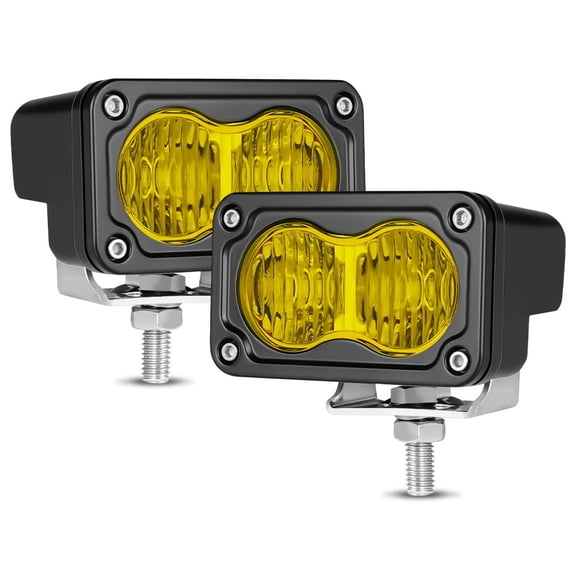 2X 3inch 40W LED Light Pods Flood Beam Yellow Backup Reverse Light Ditch Lamp Front Rear Bumper A-Pillar Mount