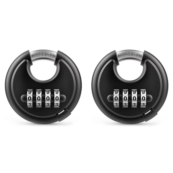 2X 4 Digit Combination Disc Padlock with Hardened Steel Shackle Combo Lock for Sheds, Storage Unit, School Gym Locker