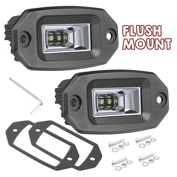 2X 4" Flush Mount LED Pods Work Light Bar Flood Spot Reverse Pickup Jeep UTV 12V