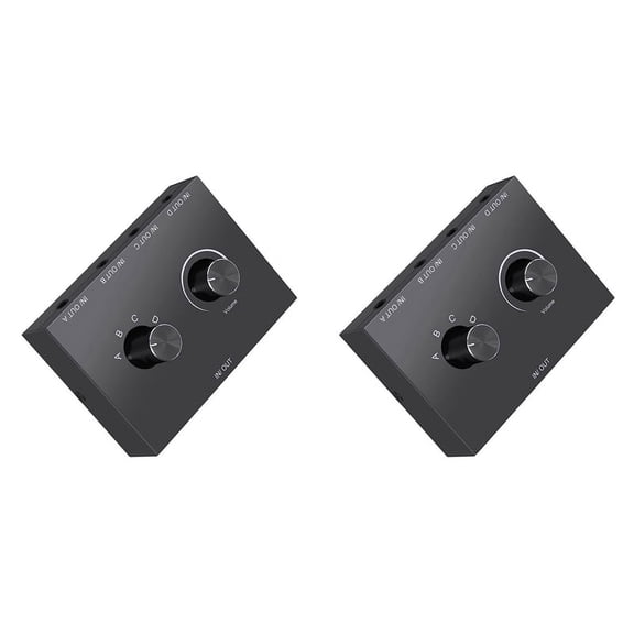 2X 4 Port 3.5mm Stereo Audio Switcher Support 1 In 4 Out or 4 In 1 Out for PC Phone Laptop Headphone