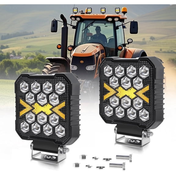 2X 4" Tractor Lights Pod LED Flood Work W/Amber Auxiliary Spot for Truck SUV ATV