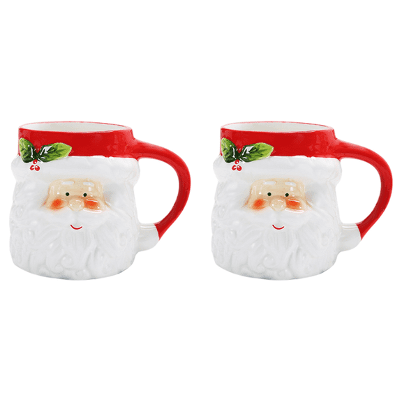 2X 400Ml Mug Cartoon Cute Kawaii Christmas Mug 3D Ceramic Cup Milk Coffee Water Cup Mug,2 x Santa Mug,White