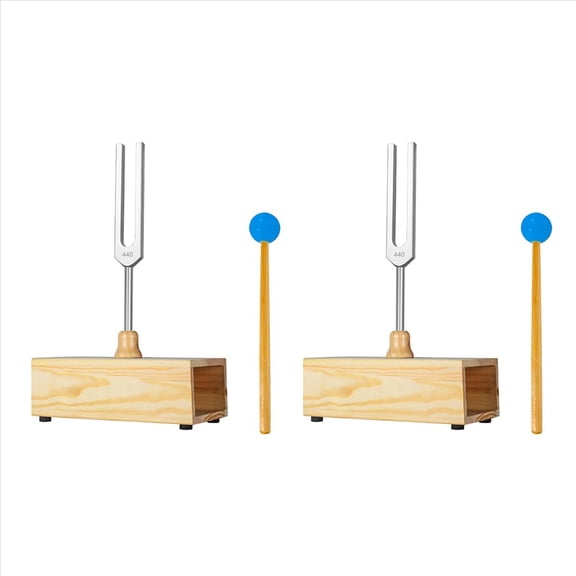 2X 440HZ Tuning Fork,Tuning Fork Resonance Box,for Sound Therapy, Yoga, Meditation and Relaxation,2 x Tuning Fork 2 x Resonant Box 2 x Hammer,wood color & silver