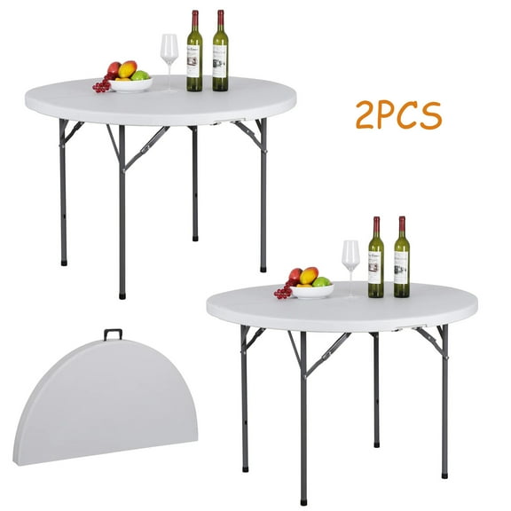 2X 48" Round HDPE Table Folding Steel Frame Party Table for Indoor &Outdoor Use
