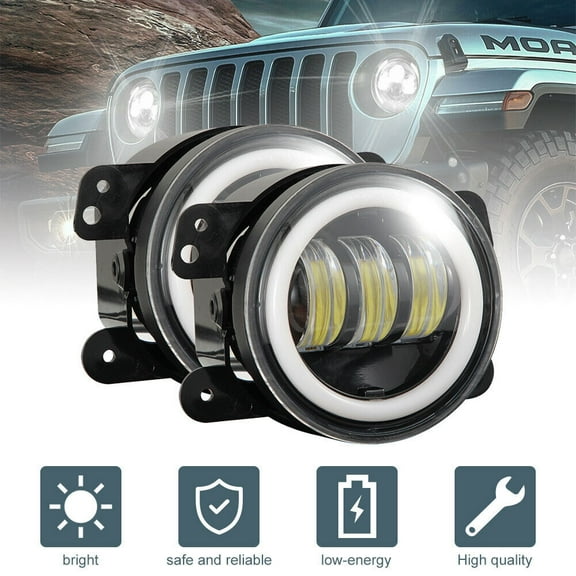 2X 4inch 3000Lm Round White Angel Eye Halo LED Projector Fog Light 4X4 ATV Truck