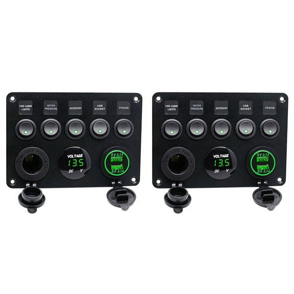 2X 5 Gang 12V/24V Inline-Fuse Box LED Switch Panel Dual USB Car Boat Truck,2 x Switch Panel,Black