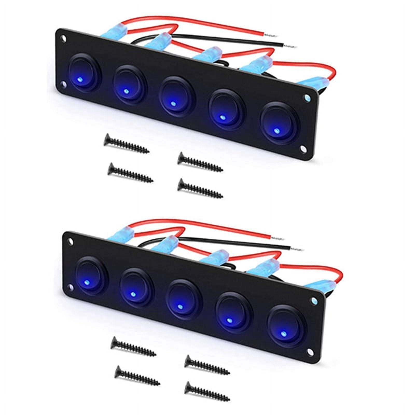 2X 5 Gang Round Dash Rocker Toggle Switch Panel Waterproof 12-24V LED ...