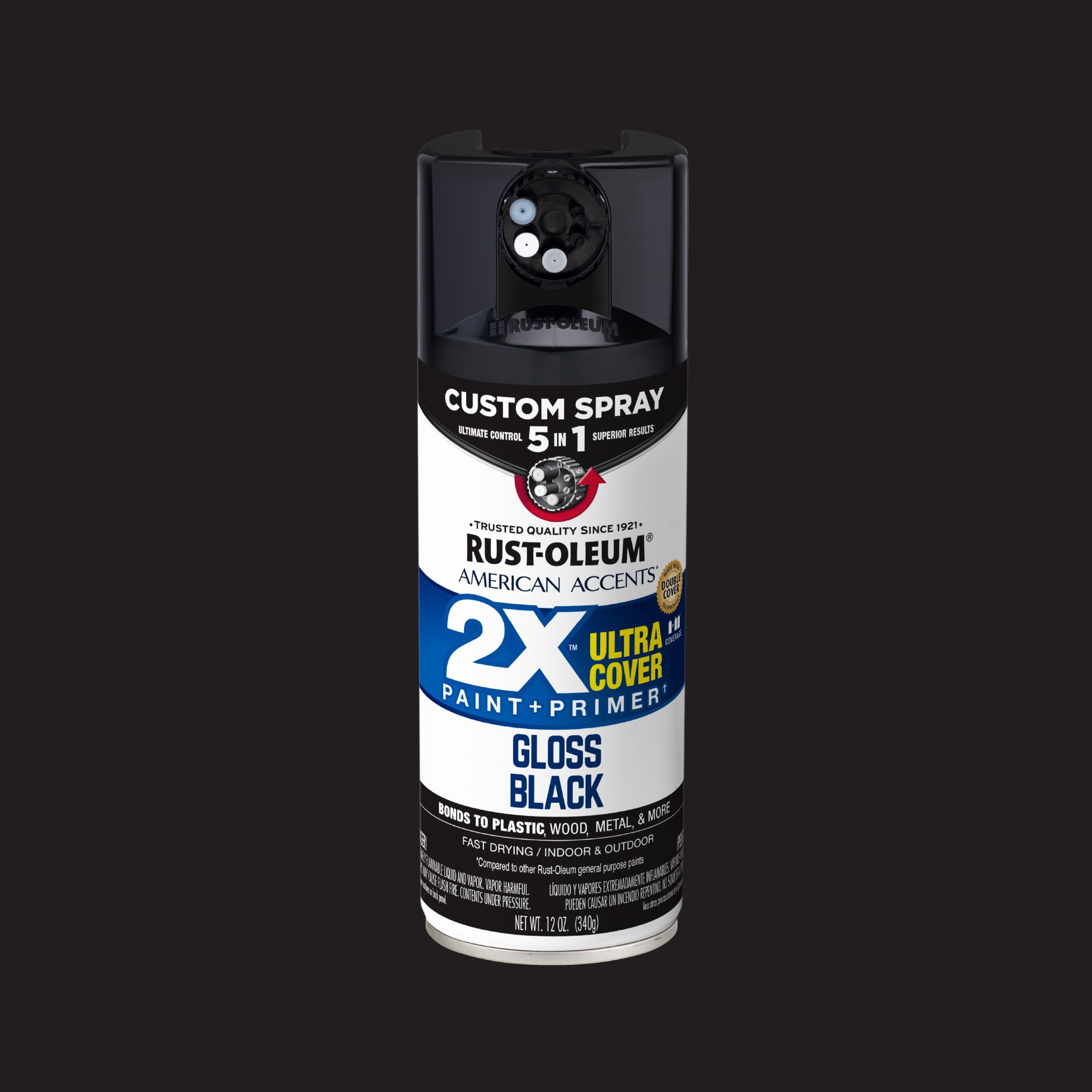 Black, Rust-Oleum American Accents 2X Ultra Cover 5-in-1 Gloss Spray Paint-398801, 12 oz