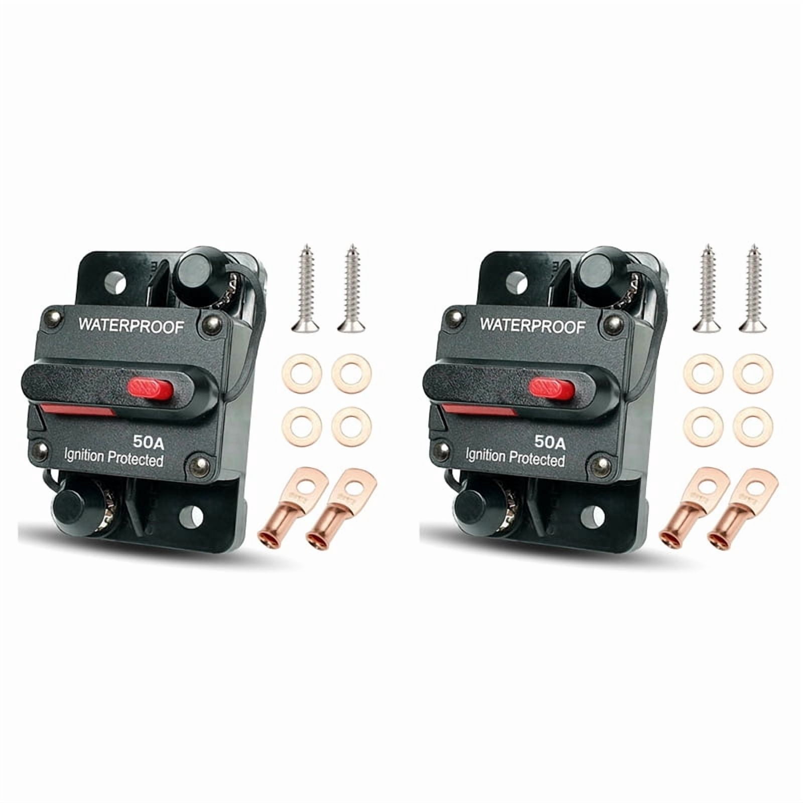 2X 50 Amp Automotive Circuit Breaker with Manual Reset, Waterproof Fuse Holder for Trolling Motors, Boats and Automotive