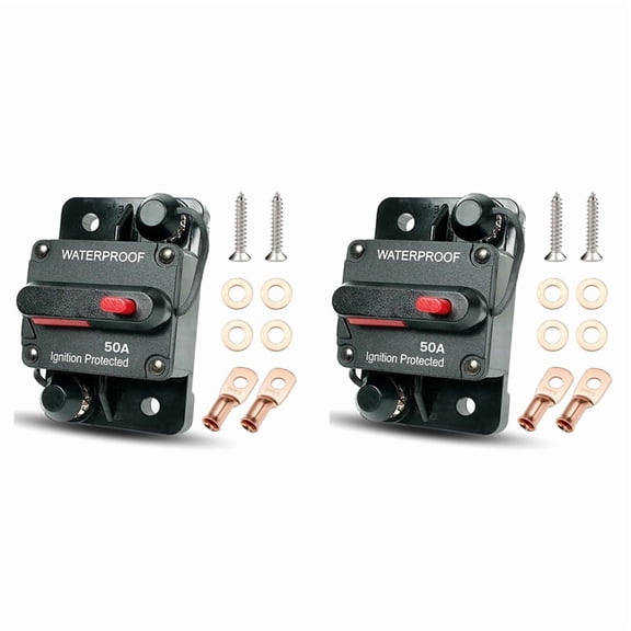 2X 50 Amp Automotive Circuit Breaker with Manual Reset, Waterproof Fuse Holder for Trolling Motors, Boats and Automotive